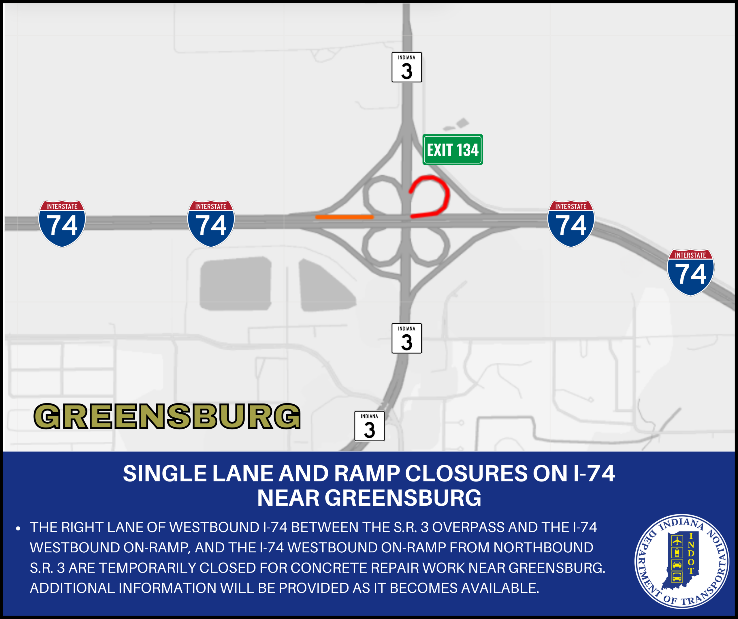 Wre Radi Single lane and ramp closures on I-74 near Greensburg - WTRE Radio