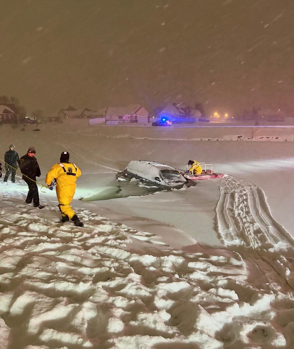 Wre Radi Greensburg Fire Department responds to a vehicle in a retention pond ...